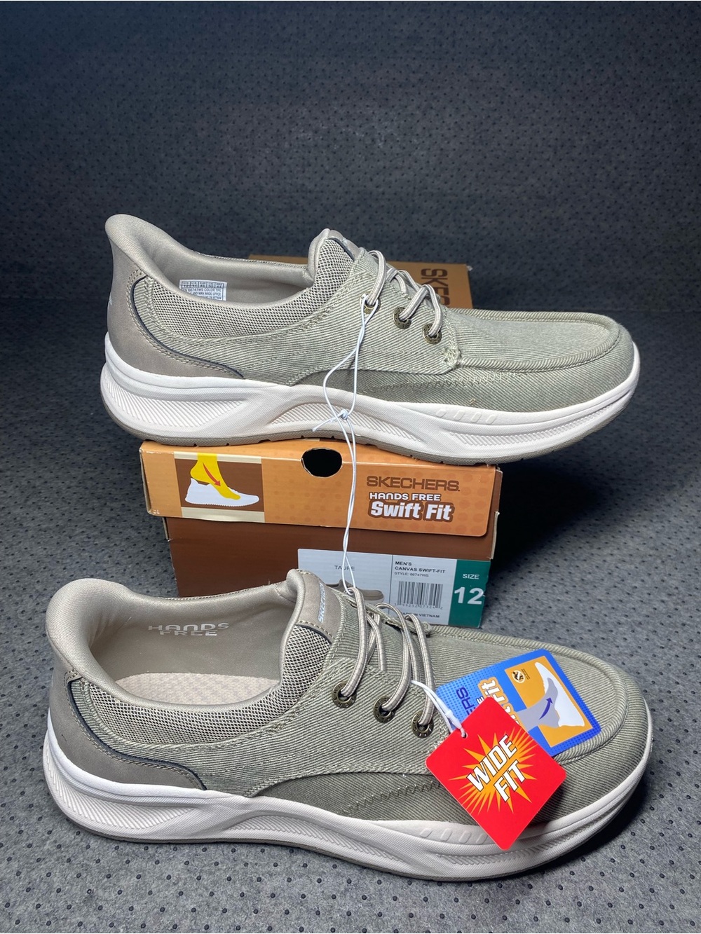 Skechers Hand free Canvas Swift Fit Men’s size 12 wide Fit taupe outdoor NWT.